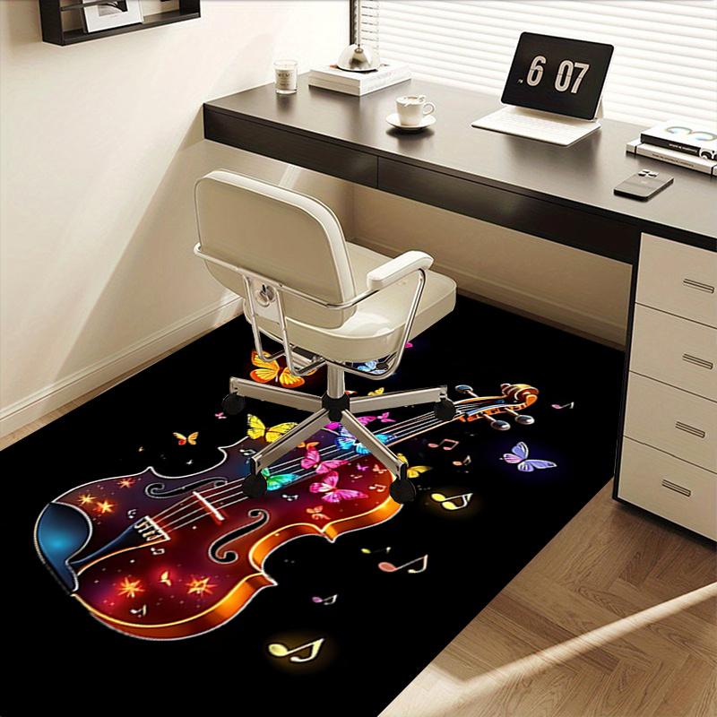 Colorful Butterfly Violin Chair Mat Office Carpet, Oversized Rug for Home Decor, Gift, Suitable for Bedroom, Living Room, Various Rooms
