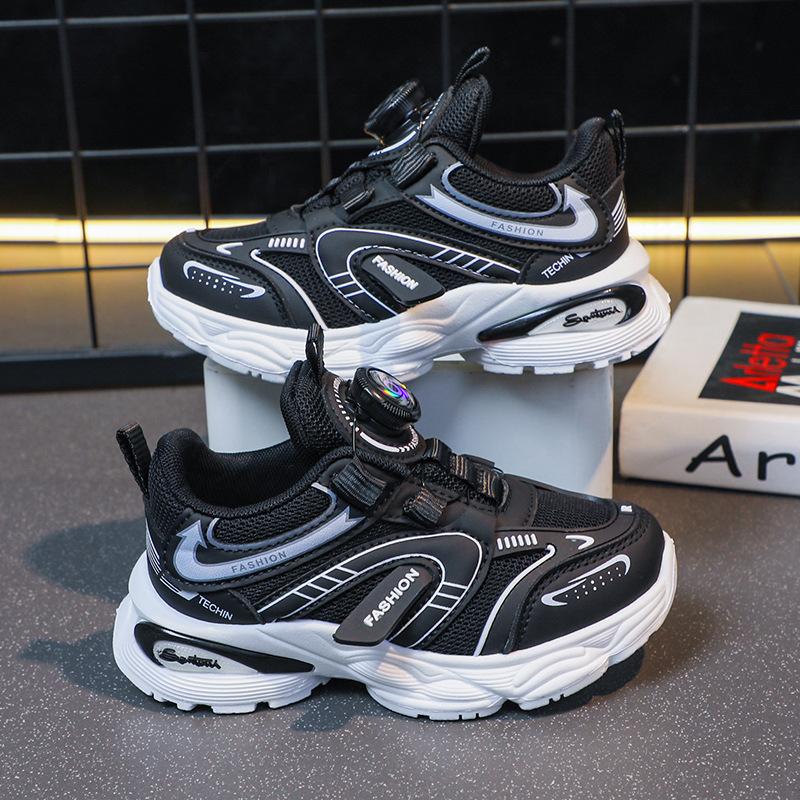 

Children s sports shoes 2025 new student rotating buckle sports breathable mesh shoes medium and older children s soft-soled running shoes 26-31 yards whole box shot 48 pairs чёрный