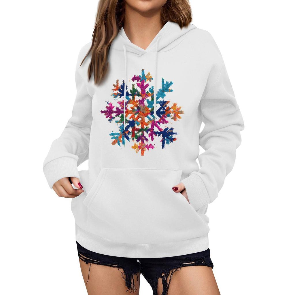 Women's Winter Christmas Printed Pullover Hooded Sweatshirt Fleece Long Sleeve Sweatshirt