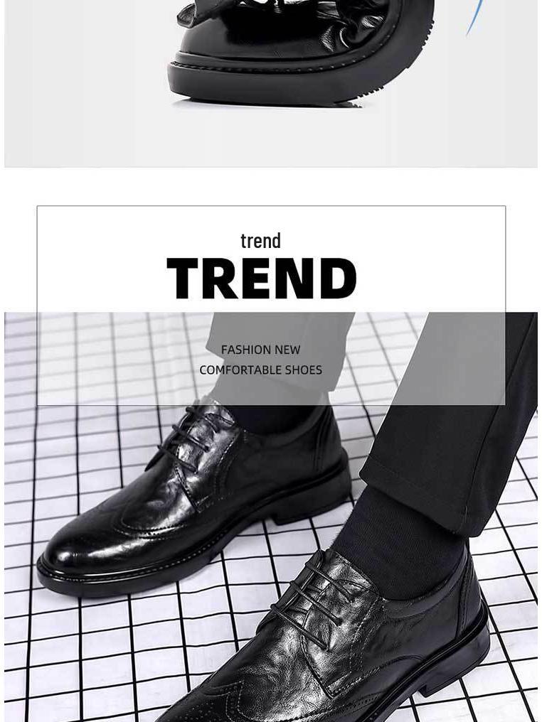 Men's Black Leather Brogue Shoes - Formal, Casual, Wedding, and Business Suit Style.