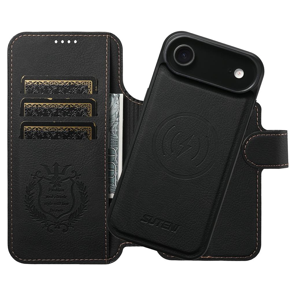 SUTENI Q-05 For iPhone 17 Air Case Detachable Wallet Stand Litchi Texture Leather Flip Phone Cover