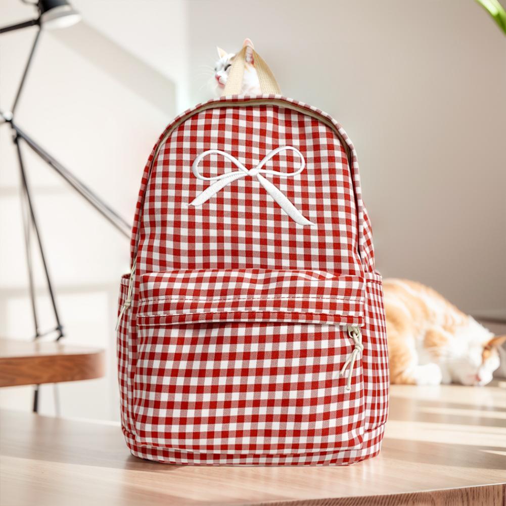 

Милый клетчатый школьный рюкзак с бантом, легкая школьная сумка, нейлоновый студенческий рюкзак для девочек, женщин, школьный колледж, работа красный