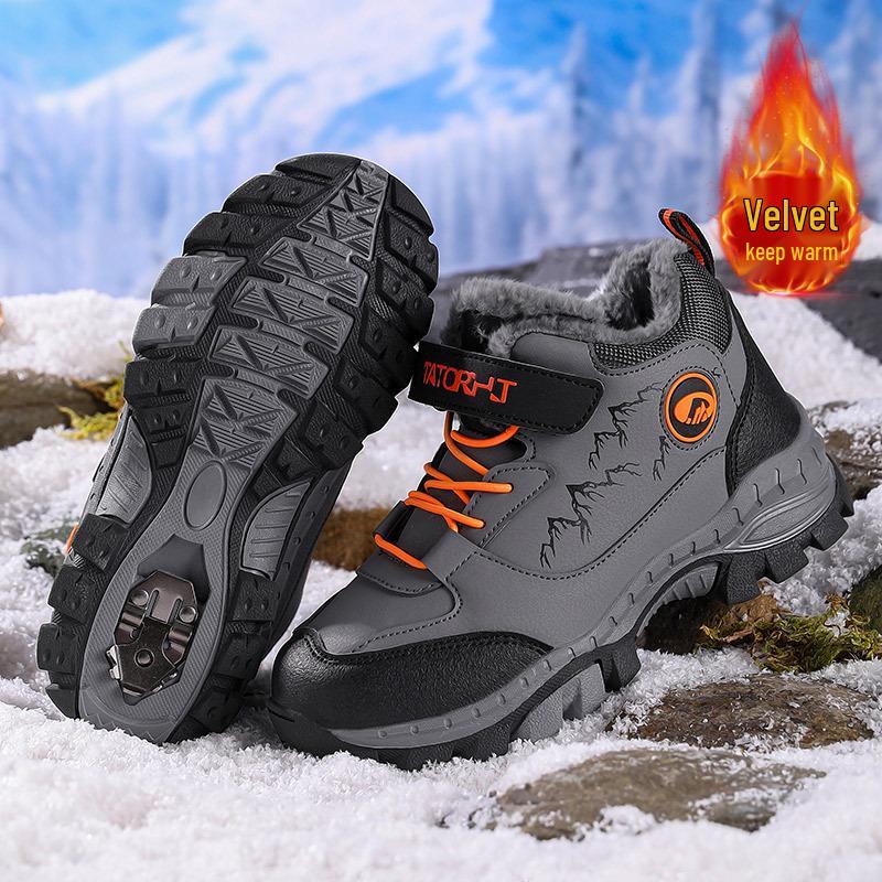 2025 Winter Boys' Non-Slip Large Cotton Shoes with Velvet Lining
