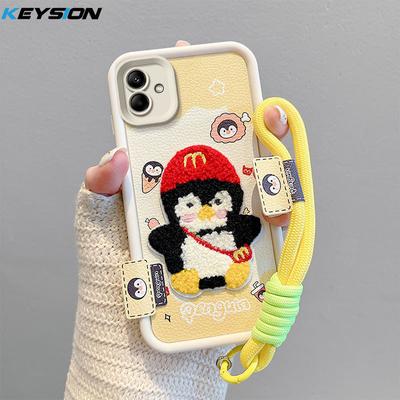 KEYSION Cartoon Cute Plush Embroidery Case for Samsung A07 4G with Lanyard Silicone Shockproof Phone Cover for Galaxy A07