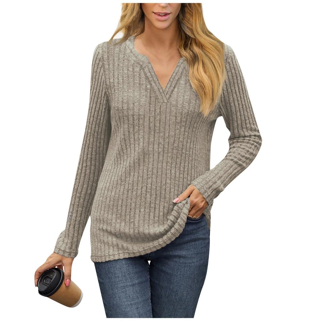 Women's Fashion Casual Slim Solid Color Long Sleeve V-Neck Top