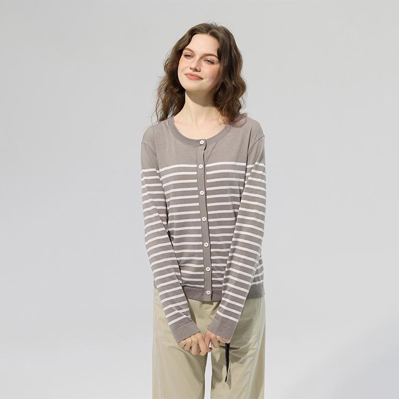 

Кардиган из мериносовой шерсти и тенсела, бесшовный, в полоску, футболка с длинным рукавом S