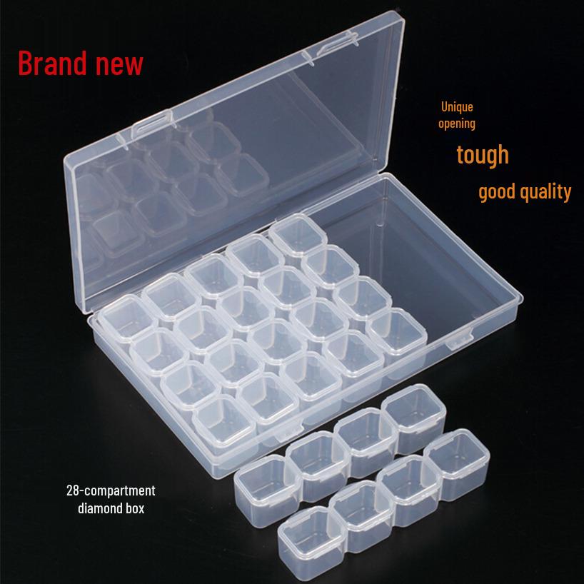 28-Grid Transparent Nail Art Storage Box with Individual Lids for Ornaments