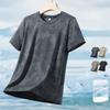 Fashion Summer Men's Ice Silk Short Sleeve T Shirt Breathable High Quality Elastic Round Neck Casual Sports Running Top