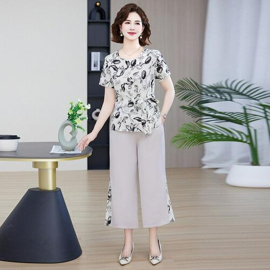 Mom's New Chinese Style Two-Piece Set: Spring/Autumn Blouse & Summer Set for Middle-Aged and Elderly Women, 2026
