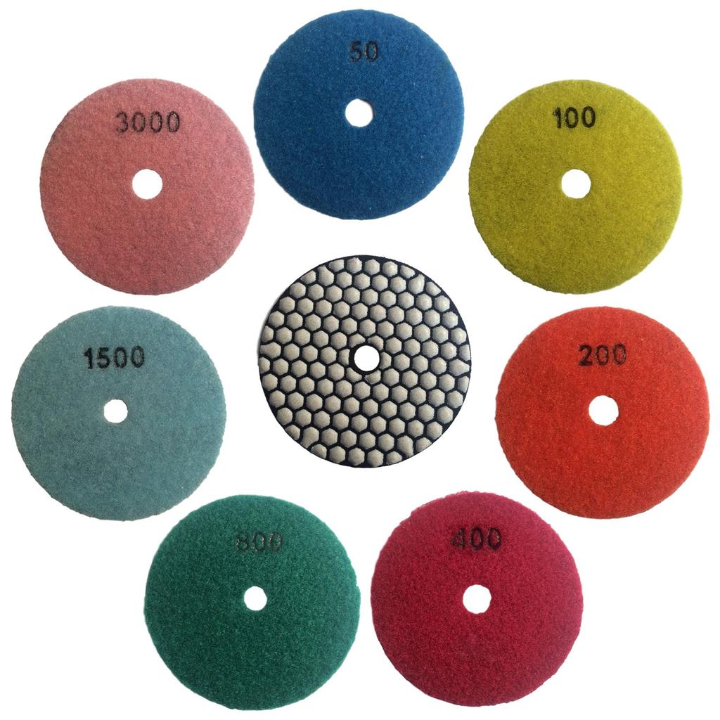 Konfor 100mm Diamond Polishing Pads, Dry Grinding Cutter for Marble and Granite, Pack of 7