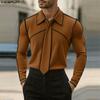 INCERUN Autumn Men's Lapel Neck Long Sleeve Stitching Rib Casual T-shirts Undershirts