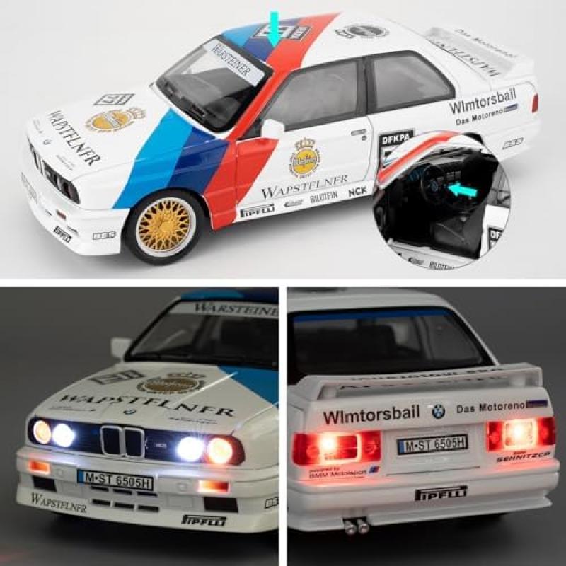 Imtfzct 1:M3 Die-Cast Modellauto im Maßstab 1:24, Weiße Sammleredition mit Sound & Licht und Rückziehfunktion, Spielzeugauto Geschenk für Kinder