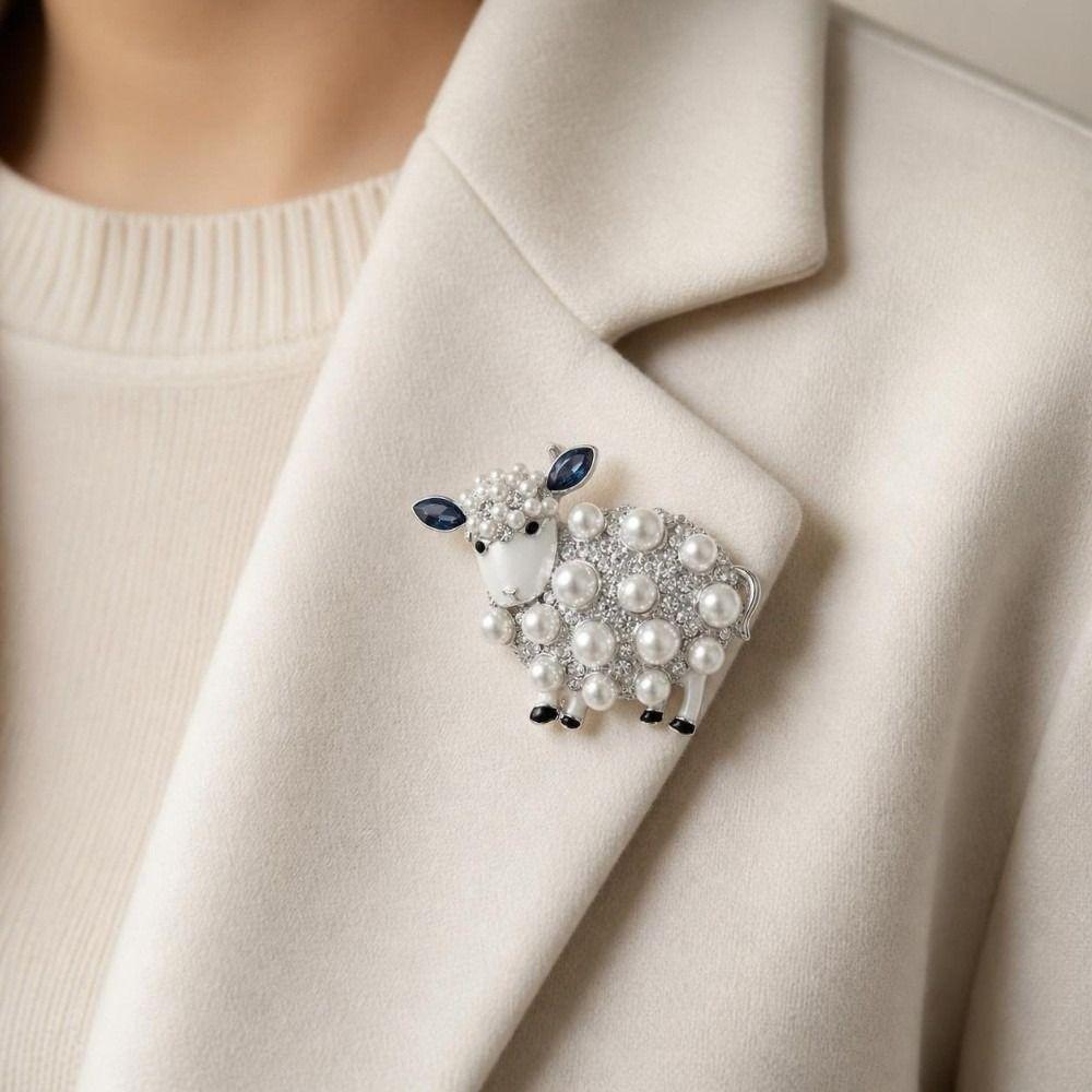 Rhinestone Sheep Brooch Pearl Coat Closure Pin New Cardigan Closure Pin Cardigan Coat Styling