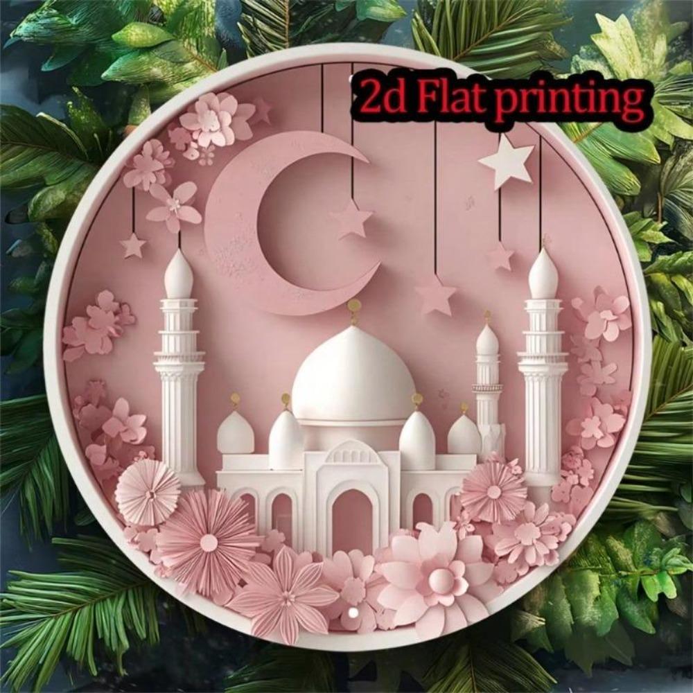 Ramadan Metal Wall Art Floral Crescent Moon Star Round Sign Home Decor Gift