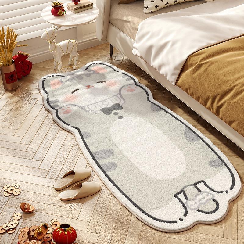 Cute Cat Carpet Bedroom Bedside Floor Mat Runner Rug Soft Fluffy Long Carpets Cartoon Animal Sweet Girl Home Decoration Rugs