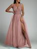 Cross-border 2023 V-Neck Waist-Cinching Sparkling Evening Gown with Slit