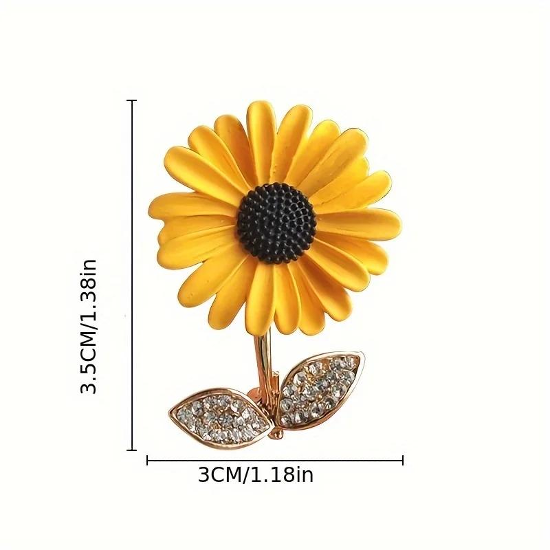 1PC Enchanting Sunflower Brooch - Cute and Fashionable Yellow Flower Accessory with Shining Leaf Design