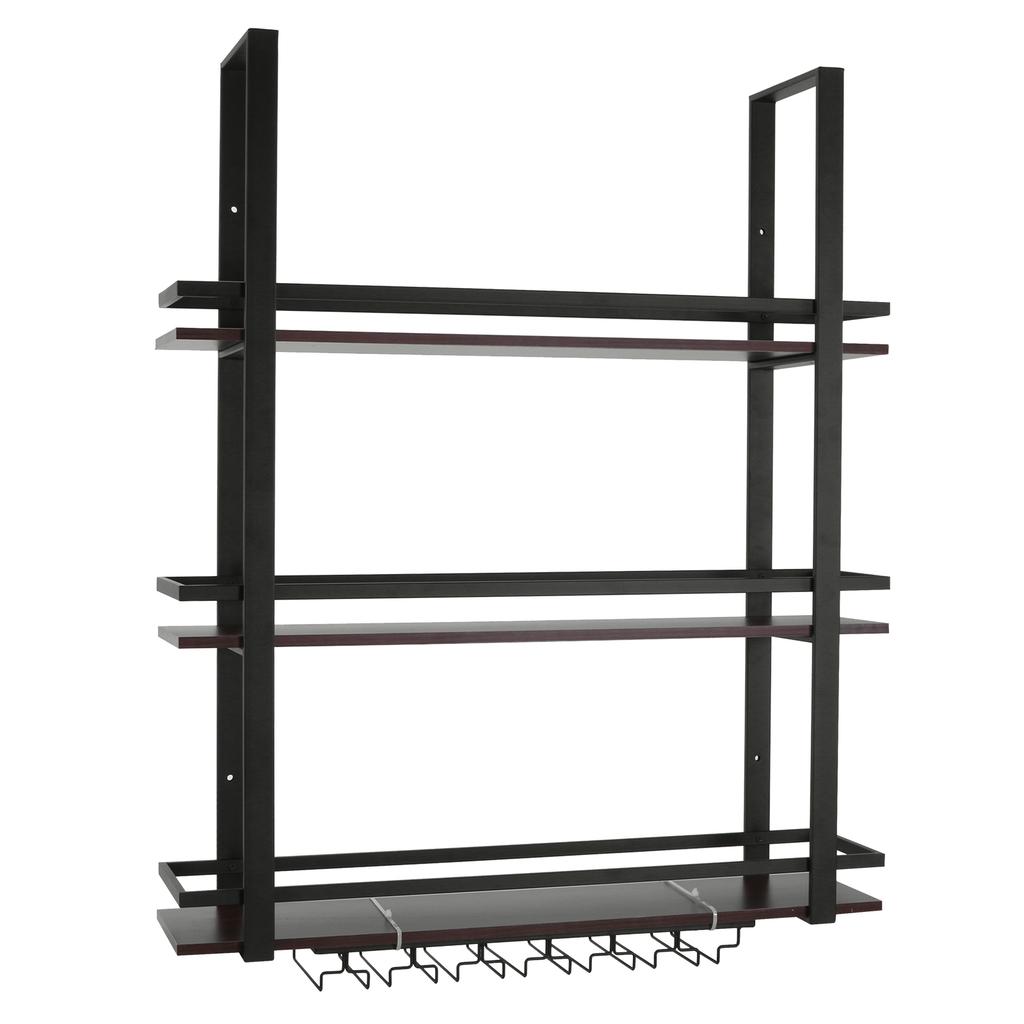 3 Tier Wall Mounted Bar Shelves Metal Hanging Wine Storage Rack Display with Glass Holder for Kitchen Dining Room Home Decor