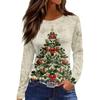 Women's Fashion Casual Slit Hem Round Neck Long Sleeve Loose  Printed T-Shirt Ladies Top