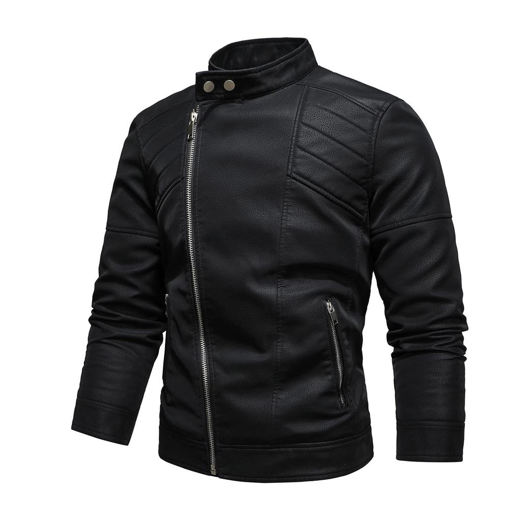 New Men's Asymmetrical Zipper Leather Motorcycle Jacket - European & American Style