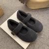 Fashion Elegant Round Toe Lambswool Ballet Flats Woman Winter Warm Plush Loafers Ladies Brand Design Teddy Fur Mary Jane Shoes In Grey