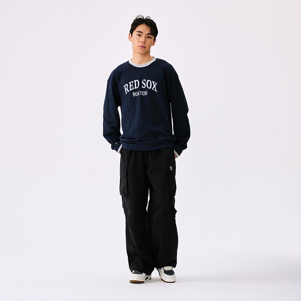 MLB Boston Red Sox FW25 Fashion Trend Loose Casual Comfortable Color Block Logo Pattern Crew Neck Long Sleeve T-Shirt Unisex Tops 3ATSV2054-43NYS