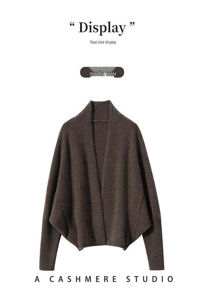 Women's Cashmere Cardigan with Batwing Sleeves: Loose, Slimming, Solid Color Knit Sweater