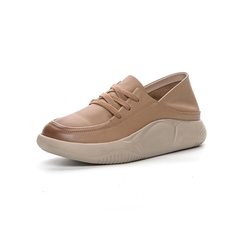 

Meilaide 2025 Женские весенние туфли из мягкой кожи с белой шнуровкой, повседневные, на толстой подошве, с круглым носком 37