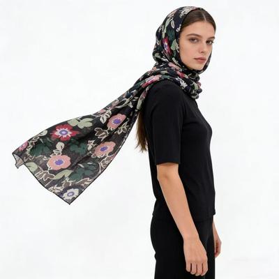Blumen Seidenschal im koreanischen Stil: Leichter, warmer, vielseitiger Herbst-/Winter-Schal für Damen