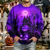 Men's Halloween Print Neck Long Sleeve Sweatshirt Casual Pullover Top