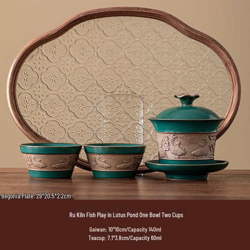 Ru Kiln Fish & Lotus Gaiwan Tea Set 1