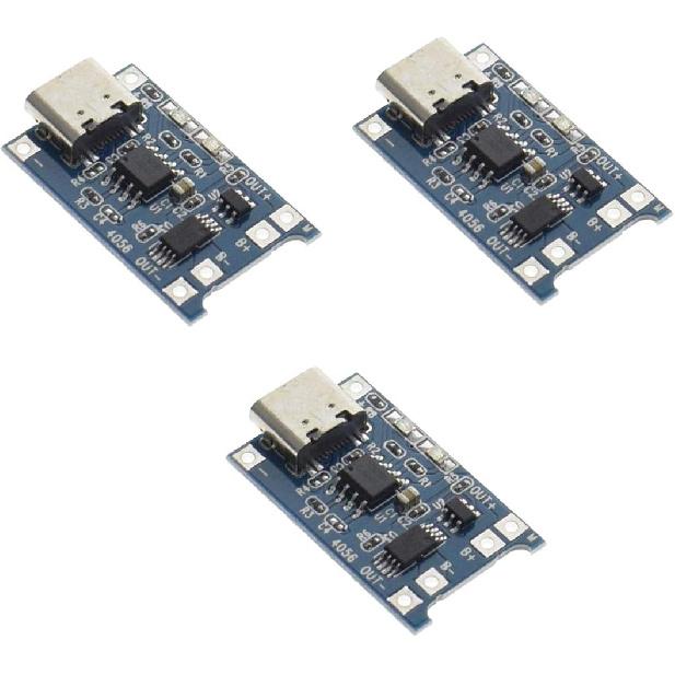 HiLetgo 3pcs TP4056 Type-c USB 5V 1A 18650 Lithium Battery Charger Module Charging Board with Dual Protection Functions