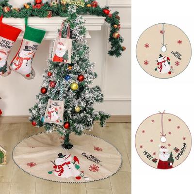 Christmas Tree Skirt 40 Inch Winter Snowman/Santa Claus Xmas Tree Mat Rustic Burlap Tree Skirt for Holiday Party Home Indoor Decorations