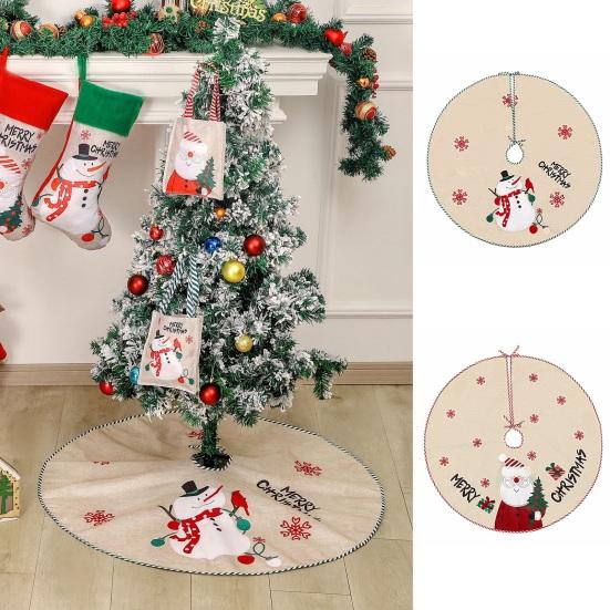 Christmas Tree Skirt 40 Inch Winter Snowman/Santa Claus Xmas Tree Mat Rustic Burlap Tree Skirt for Holiday Party Home Indoor Decorations
