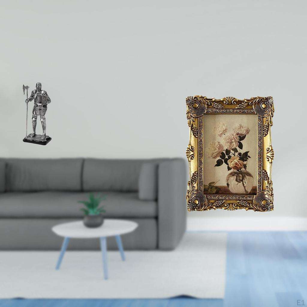 Knightly Vintage Resin Tabletop Ornament Decorative Statue And Ornate Picture Frame for Entryway