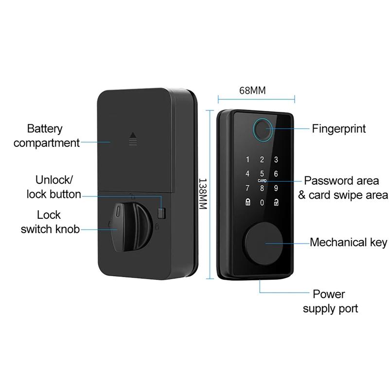 Smart Fingerprint Deadbolt Locks for Indoor Wooden Door Fingerprint/ Key/Password/IC Card Locks Deadbolt Automatic Latch Lock