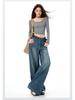 Women's Vintage High-Waisted Wide-Leg Jeans - Non-Clingy, Loose Fit for Spring and Autumn