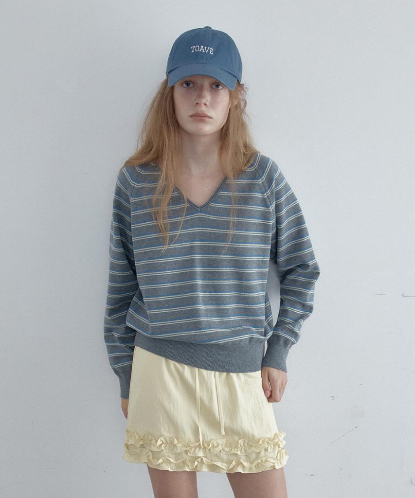 TOAVE Color Chip Stripe V-Neck Knit (Melange Gray)
