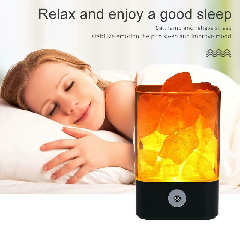 USB-Salzlampe mit natürlichem Himalaya-Kristall, LED-Farbwechsellicht, Ionisator, Schwarz