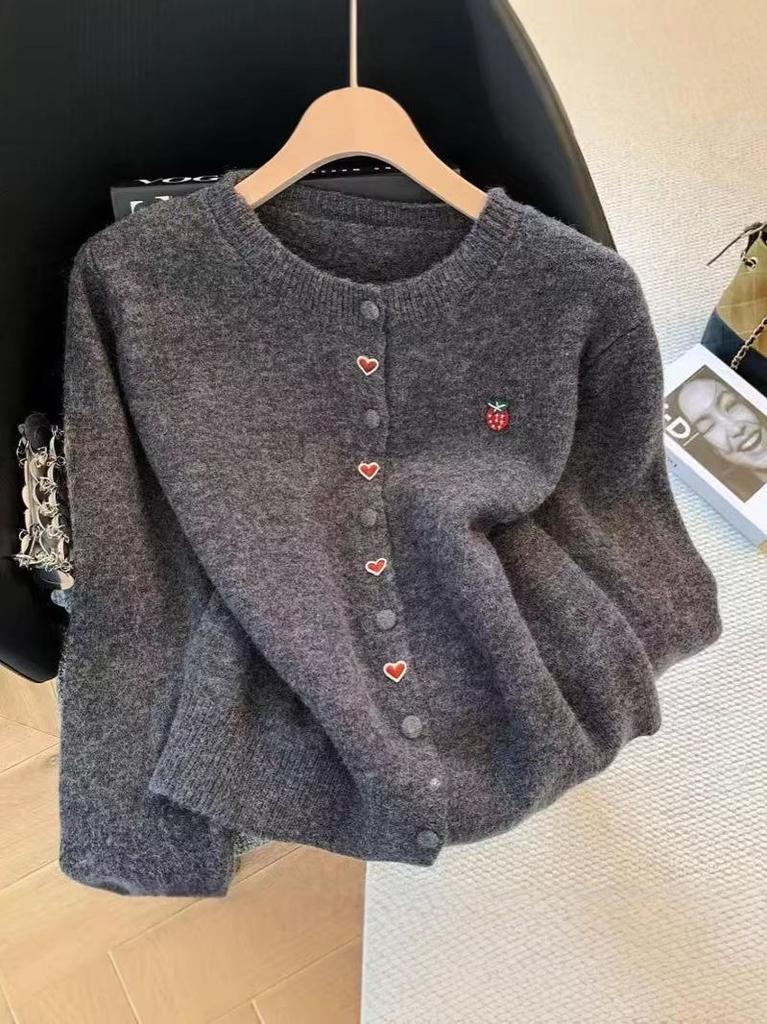Elegant Red Button-Up Dragon Year Cardigan: Autumn/Winter 2026 Slimming Loose Sweater