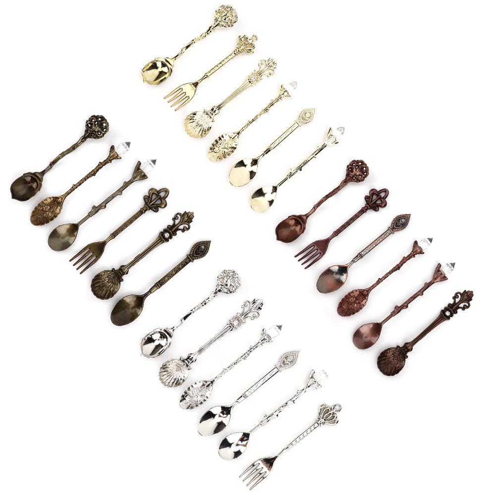 /Set Innovative Vintage Retro Zinc Alloy Spoons Fork Set Cutlery Kitchen Accessory Coffee Spoon Kitchen Tools Vintage Spoon