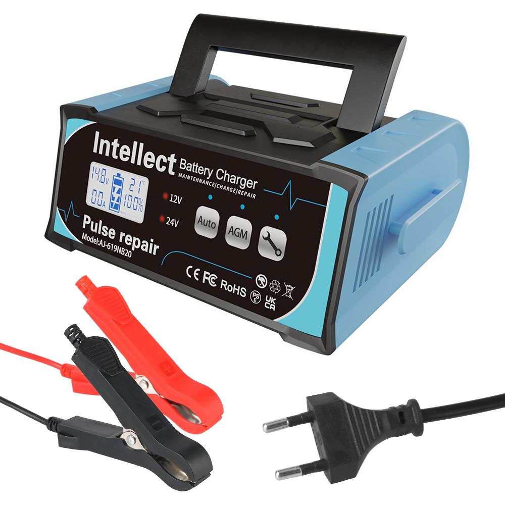 High Power Pulse Repair 12V/24V LCD Display EU US Plug Car Battery Charger Fully Automatic For Lead Acid Batteries 200W