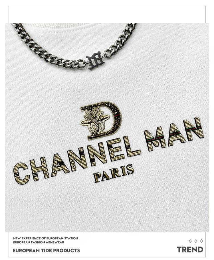 European High-End Embossed Men's Round Neck Sweatshirt - Autumn Trend Luxury Letter Print