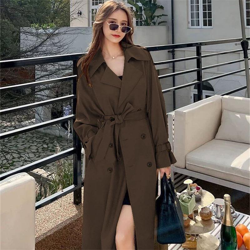 Dámský černý trenčkot střední délky - Korejský & Britský styl, Plus size & Petite, Nad kolena, Perfektní pro jaro & podzim 2025