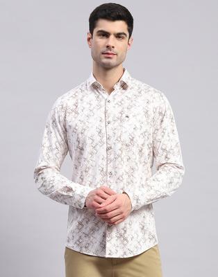 Brown Printed Cutaway Collar Shirt