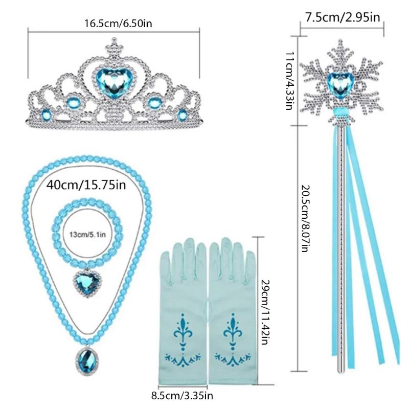 Princess Costume Accessories Birthday Party Clothing Set Gloves Crown Necklace and Hair Braid for Girls' Dress Up