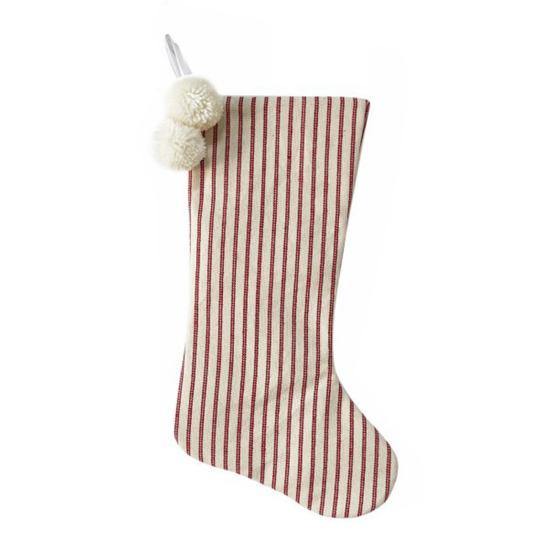 Christmas Stockings with Hanger Bowknot Plush Balls Decor Striped Print Candy Holder Festive Tree Decoration