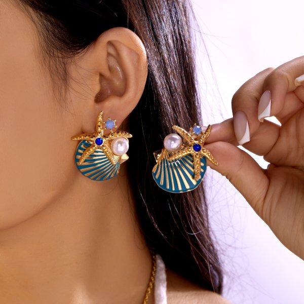 Boho Glänzender Seestern Muschel Koralle Perle Anhänger Halskette Für Frauen Kristall Zirkon Strand Emaille Schlüsselbein Choker Charm Schmuck Geschenk