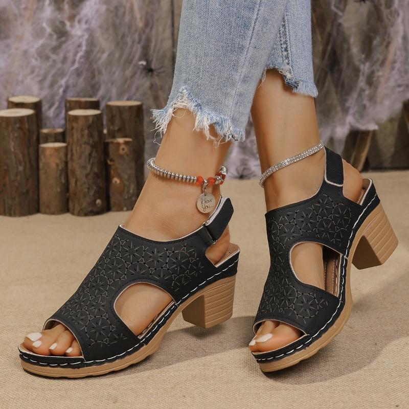 High-heeled Sandals Women's Large-size Cool Slippers Thick-soled Fish Mouth Sandals Women's Hollow Buckle Fashion Sandals Women