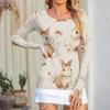 Women's Casual Fashion Round Neck Easter Print Long Sleeve Strip Top